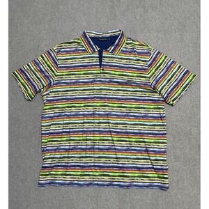 Bugatchi Shirt Mens 2XL Multicolor Striped Short Sleeve‎ Polo Cotton Casual